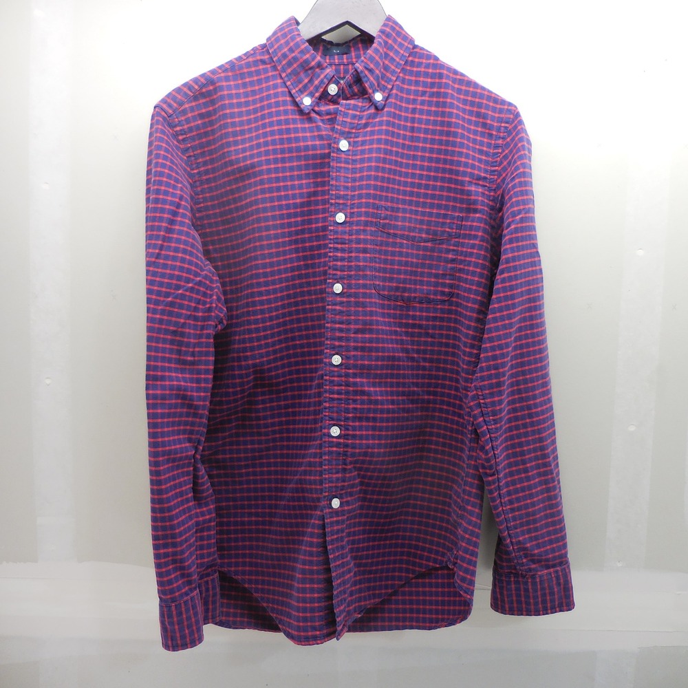 J.Crew Mens Slim Fit Oxford Button Down Shirt Navy Red Gingham C4283 Medium
